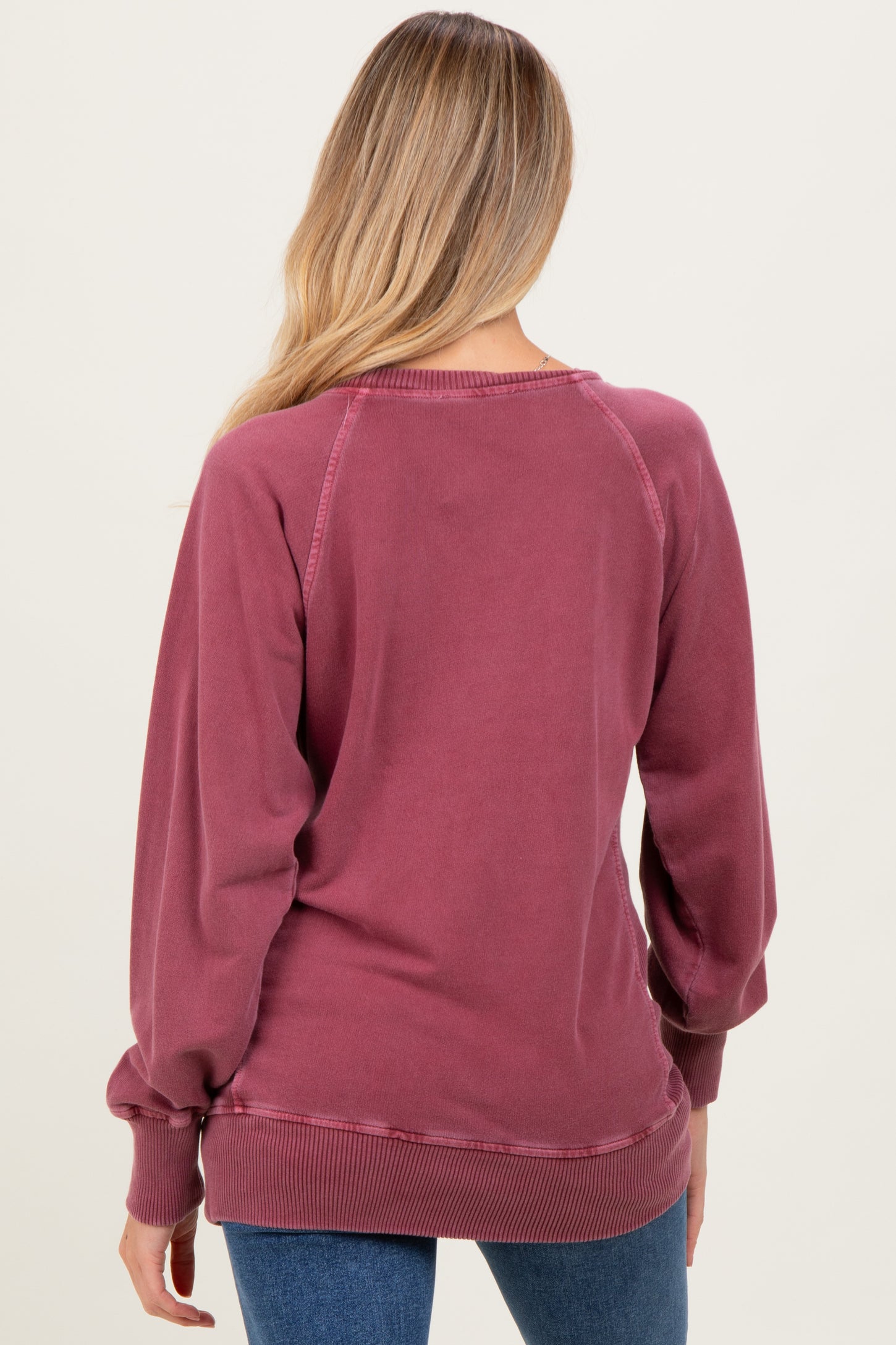 Burgundy Vintage Wash French Terry Maternity Pullover