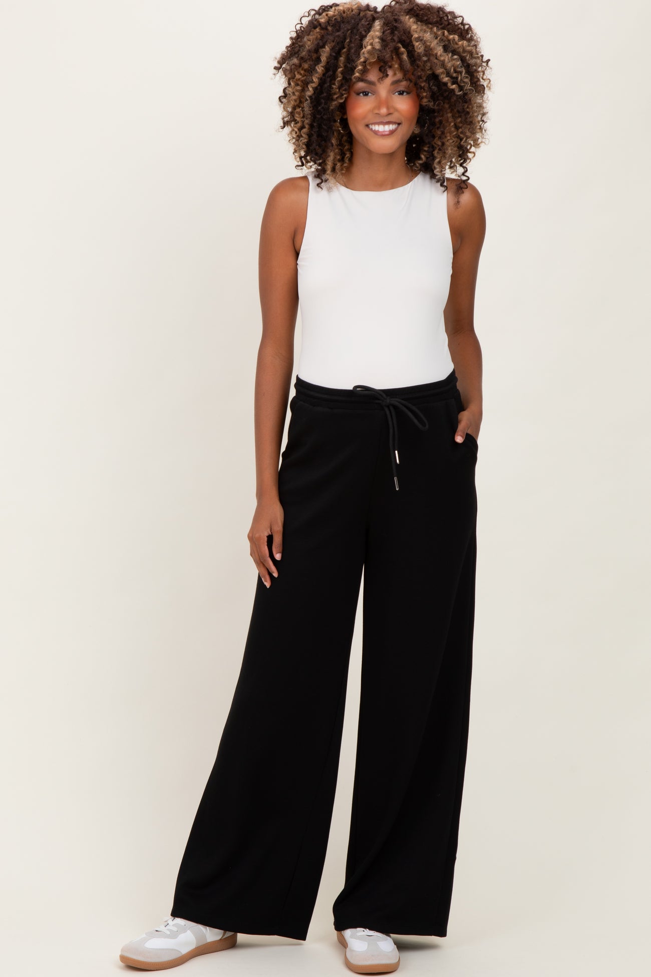Black Flowy Knit Drawstring Maternity Pants