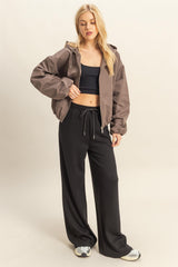 Black Flowy Knit Drawstring Maternity Pants