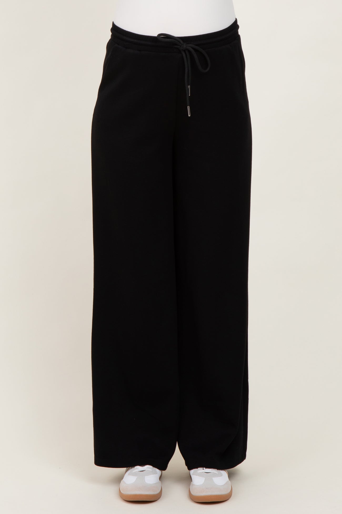 Black Flowy Knit Drawstring Maternity Pants