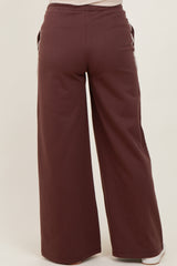 maternity wear in a burgundy wide-leg sweatpants style, shown from the back
