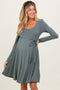 Olive Scoop Neck Long Sleeve Waist Tie Maternity Dress