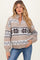 Brown Fair Isle Print Zip Up Maternity Sweater Jacket