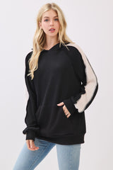 Black Textured Rib Colorblock Maternity Hoodie