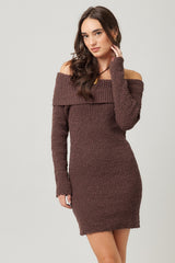 Brown Off The Shoulder Knit Sweater Maternity Mini Dress