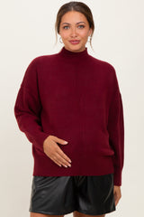 Burgundy Front Seam Mock Neck Maternity Sweater