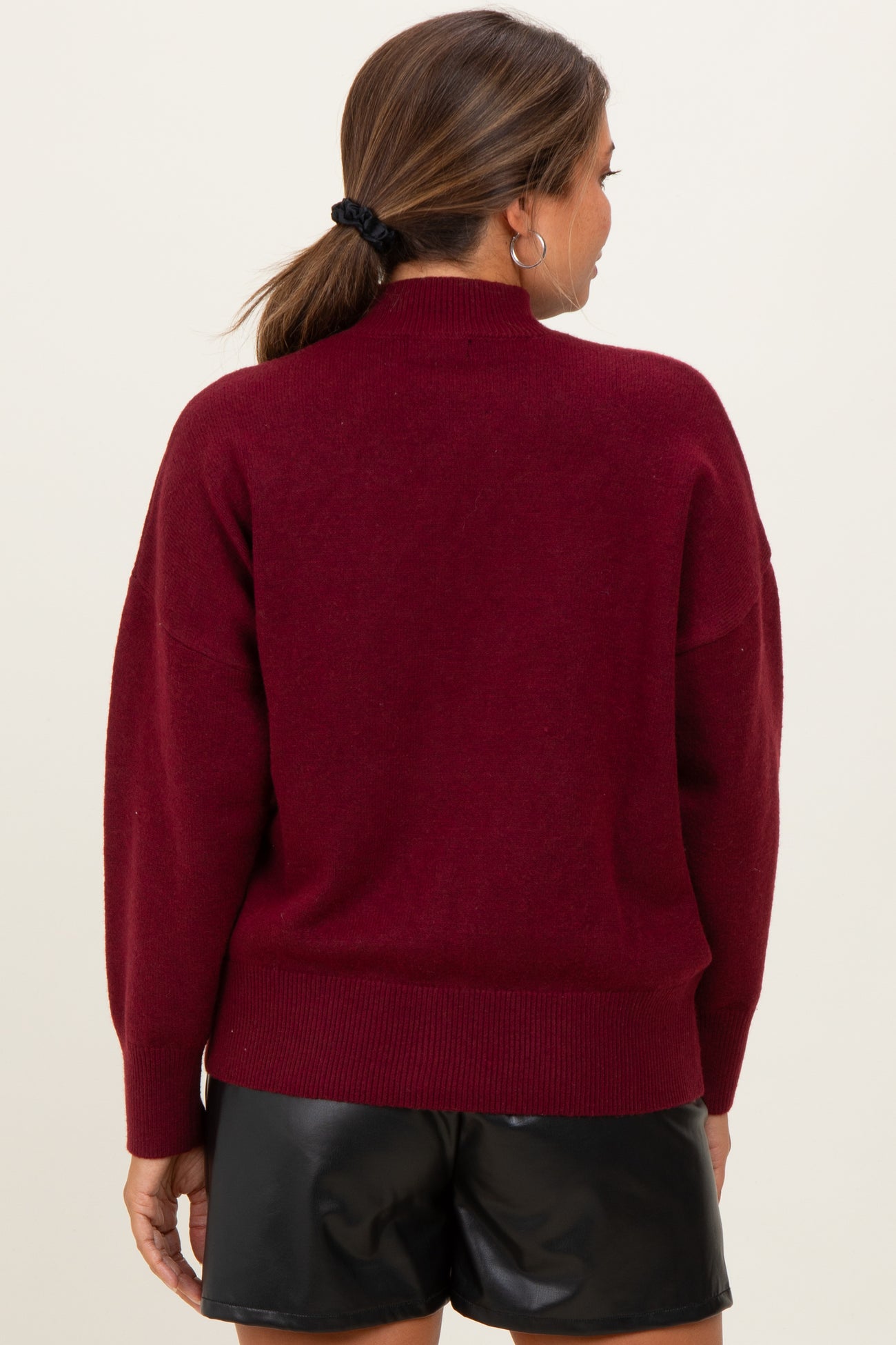 Burgundy Front Seam Mock Neck Maternity Sweater
