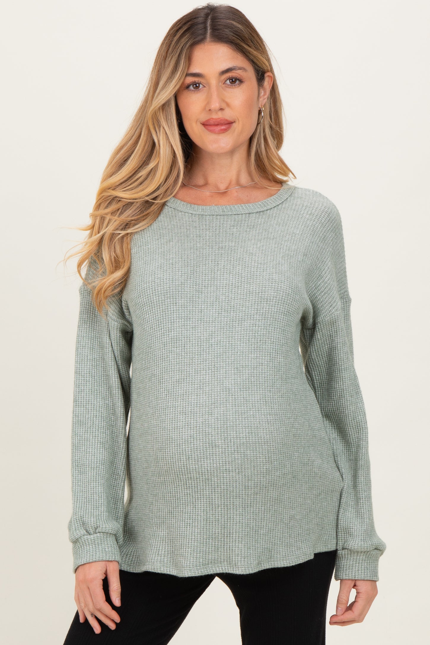 Sage Puff Sleeve Solid Maternity Sweater Top