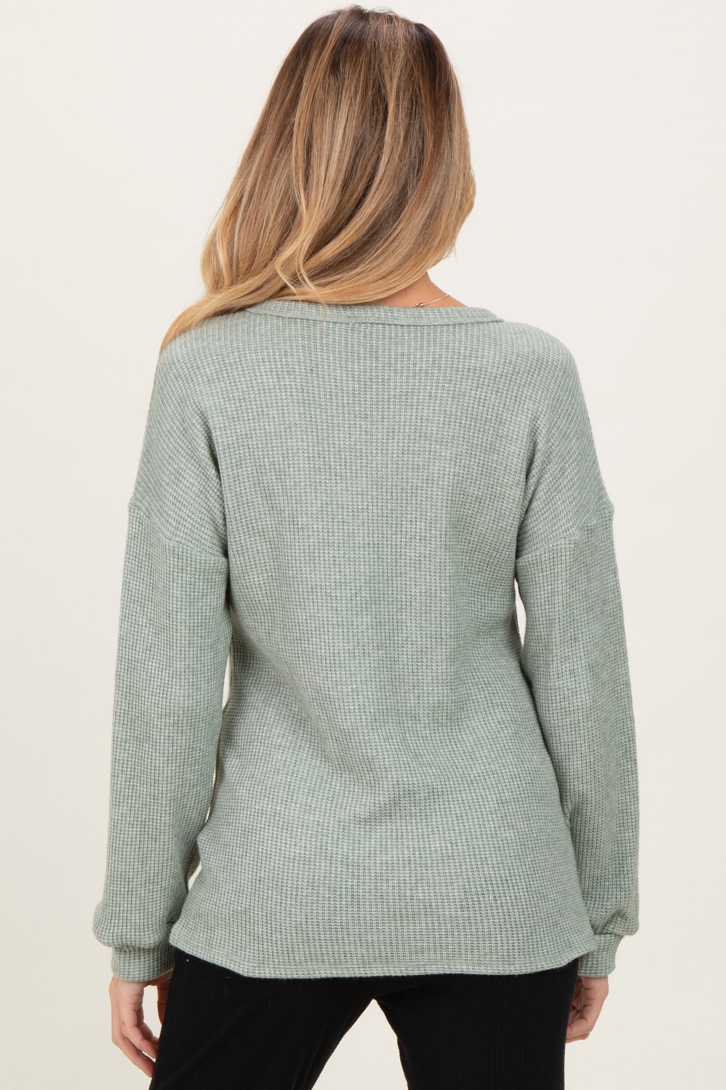 Sage Puff Sleeve Solid Maternity Sweater Top