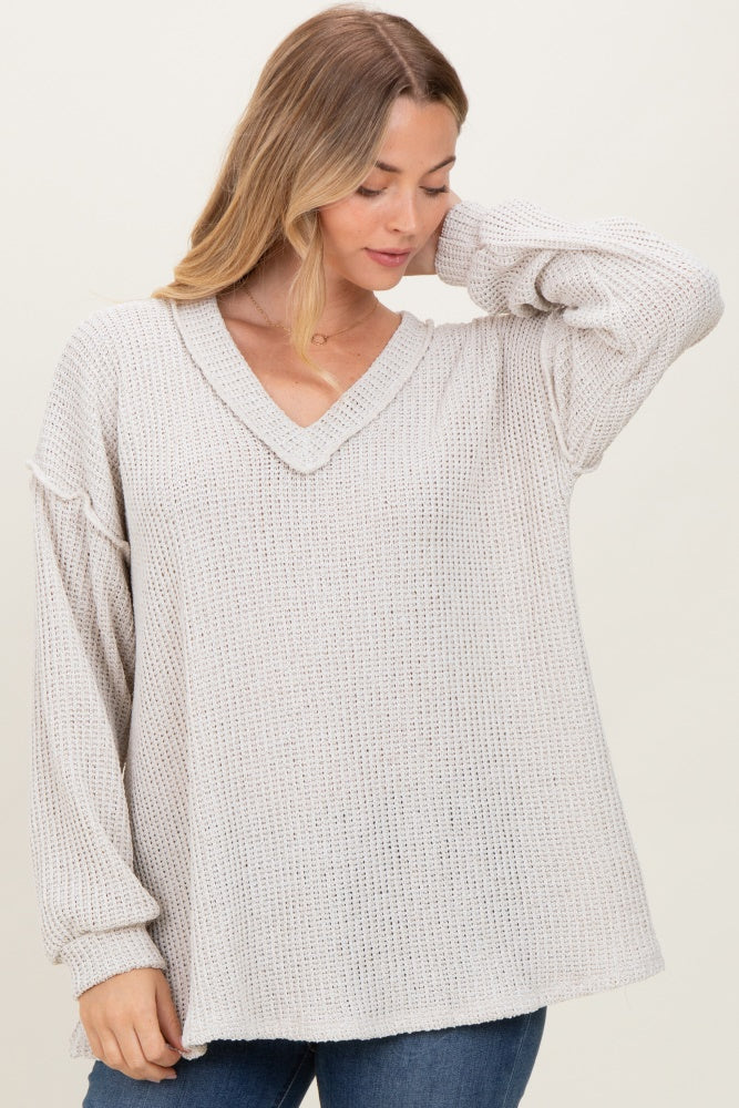 Beige Long Puff Sleeve Solid Oversized Top