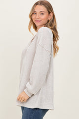 Beige Long Puff Sleeve Solid Oversized Top
