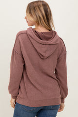 Brown Long Sleeve Brushed Urban Rib Hoodie Top