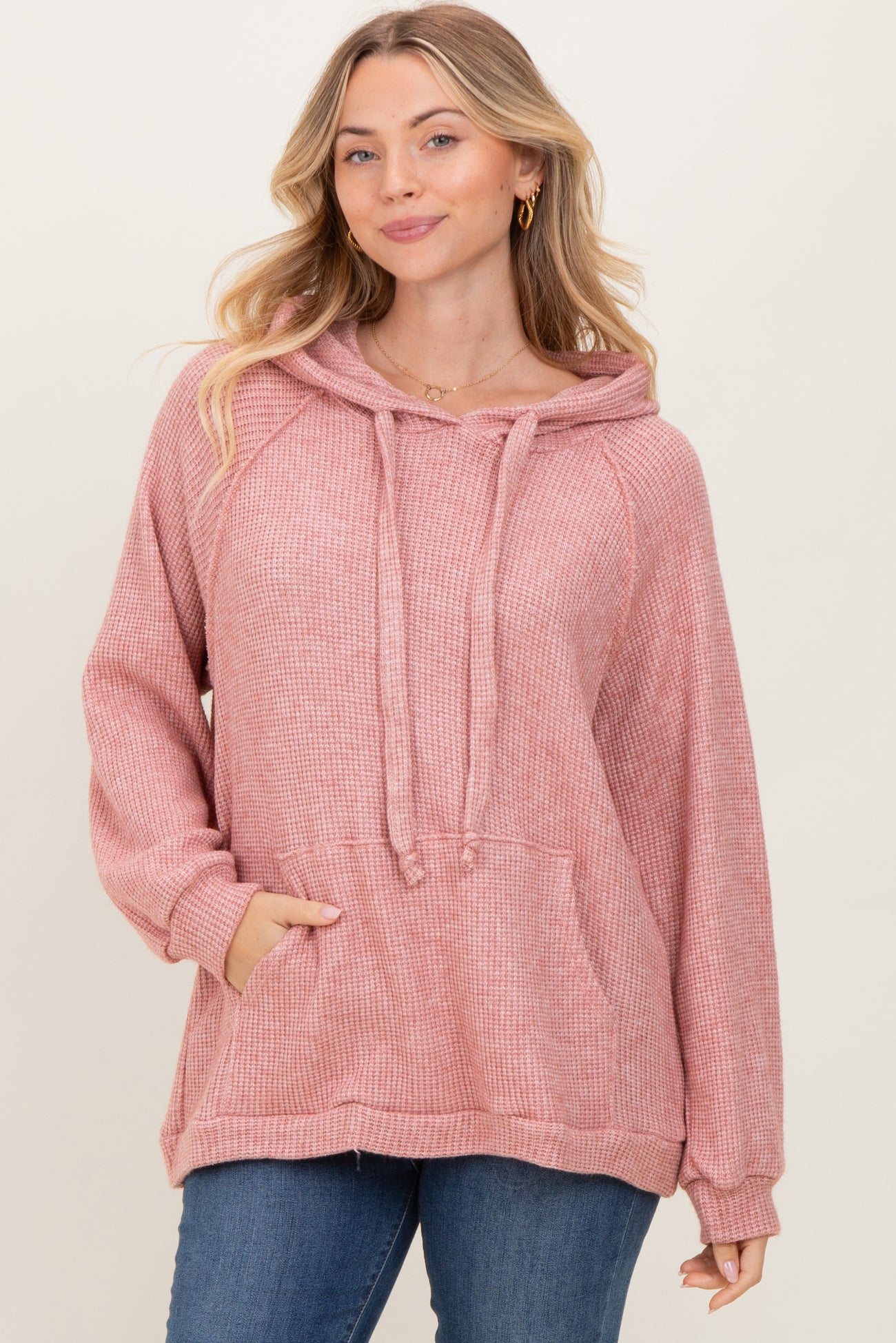 Mauve Long Sleeve Solid Maternity Hoodie Top