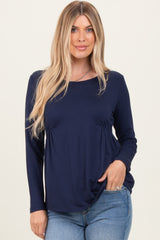 Navy French Terry Long Sleeve Scoop Neck Maternity Top
