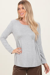 Heather Grey French Terry Long Sleeve Scoop Neck Maternity Top