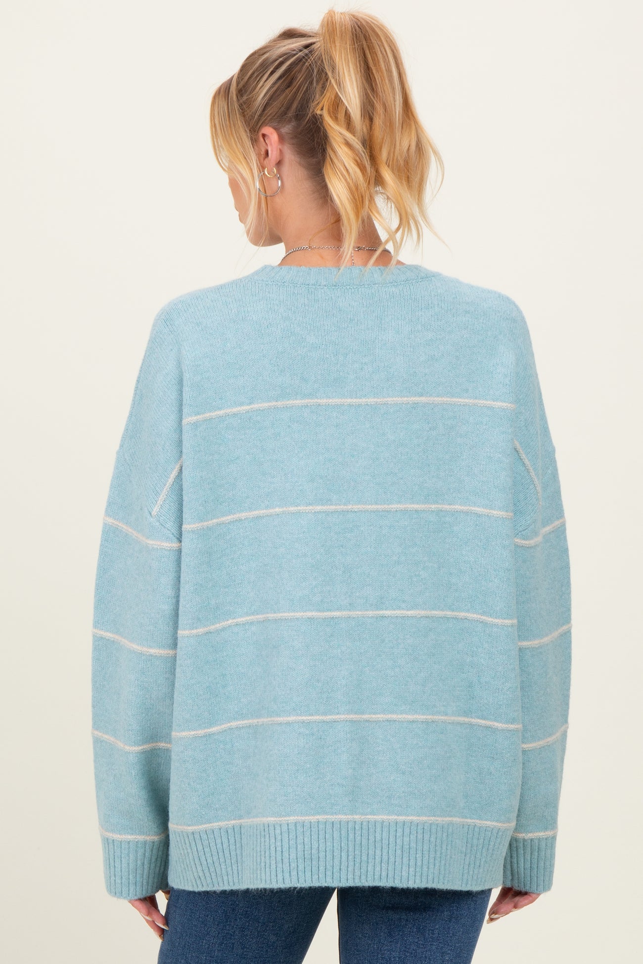 Light Blue Striped Drop Shoulder Maternity Sweater