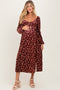 Burgundy Floral Velvet Smocked Maternity Midi Dress
