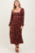 Burgundy Floral Velvet Smocked Midi Dress