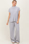 Light Grey Textured Rib Mock Neck Short Sleeve Pant Set