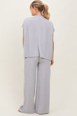 Light Grey Textured Rib Mock Neck Short Sleeve Pant Set