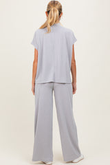 Light Grey Textured Rib Mock Neck Short Sleeve Pant Maternity Set