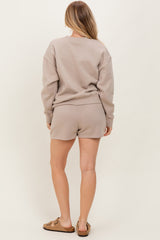 Beige Fleece Sweatshirt Shorts Set