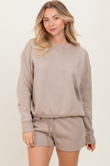 Beige Fleece Sweatshirt Shorts Maternity Set