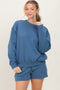 Blue Fleece Sweatshirt Shorts Set