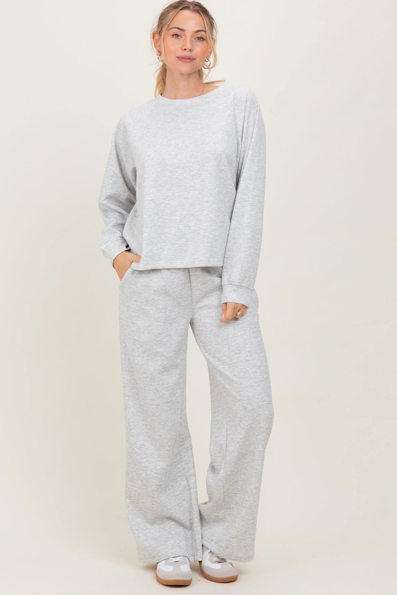 Heather Grey Crewneck Pullover Pant Maternity Set