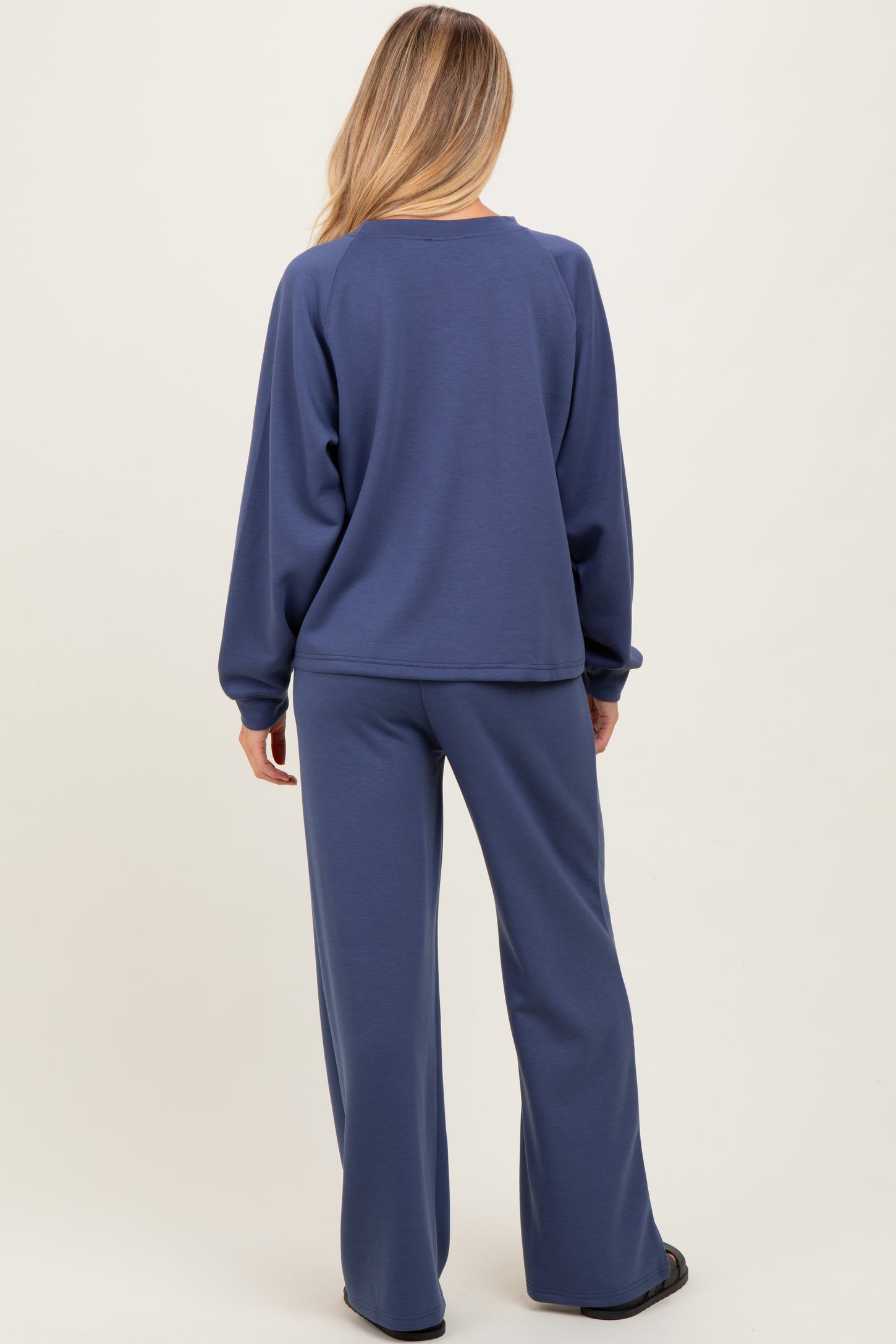 Blue Crewneck Pullover Pant Maternity Set