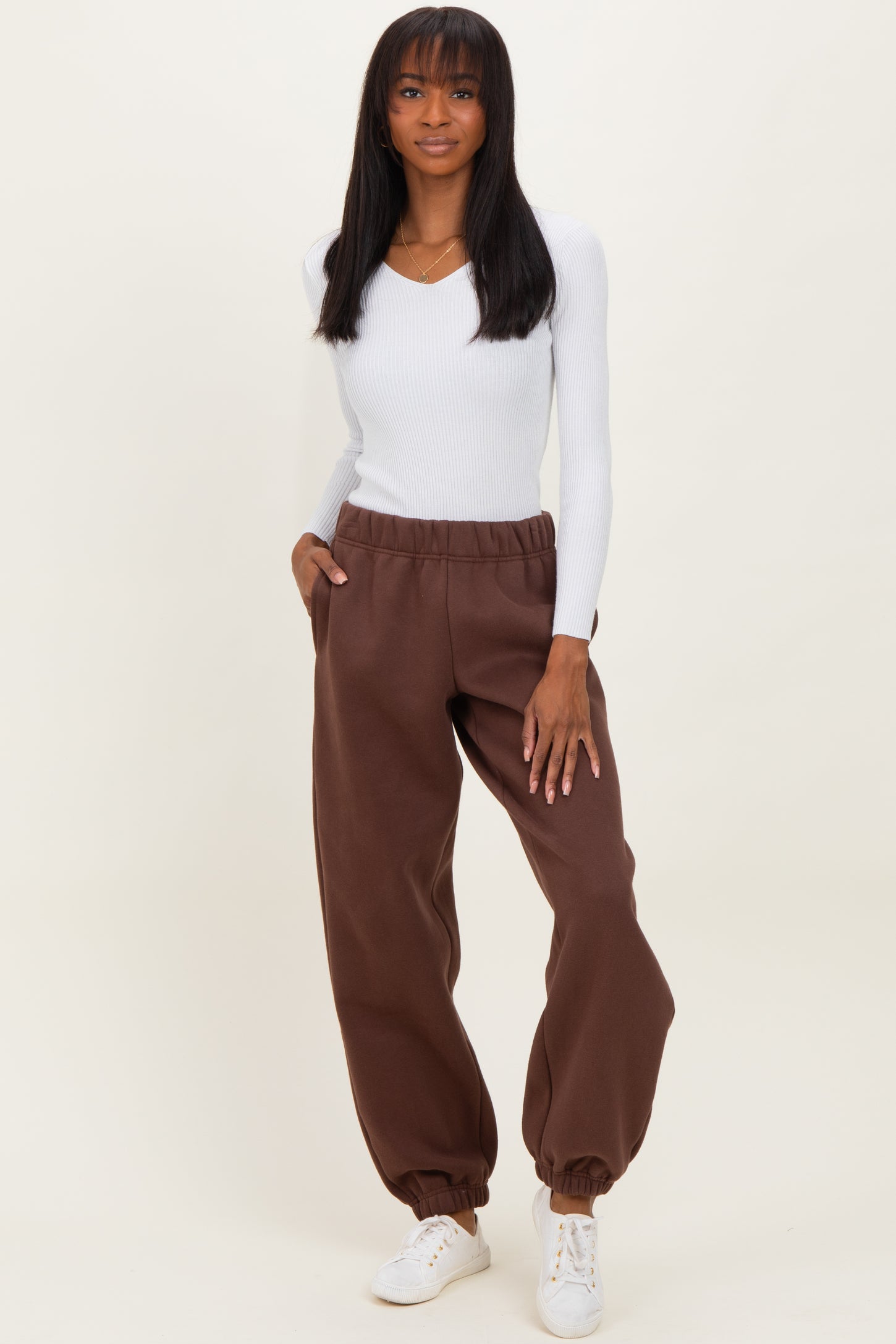 Brown Fleece Maternity Sweatpants