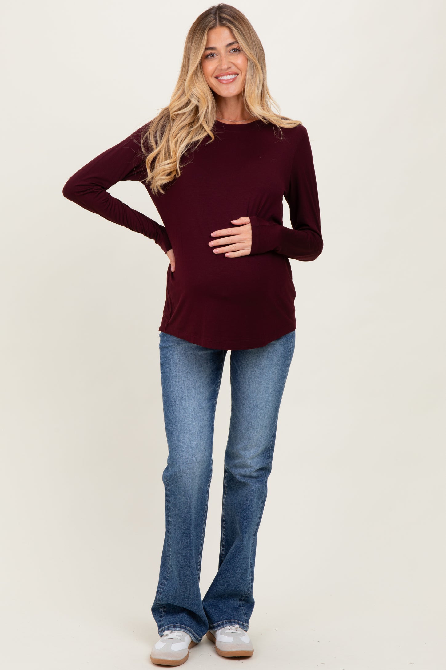 Burgundy Long Sleeve Maternity Top
