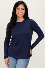 Navy Blue Long Sleeve Maternity Top