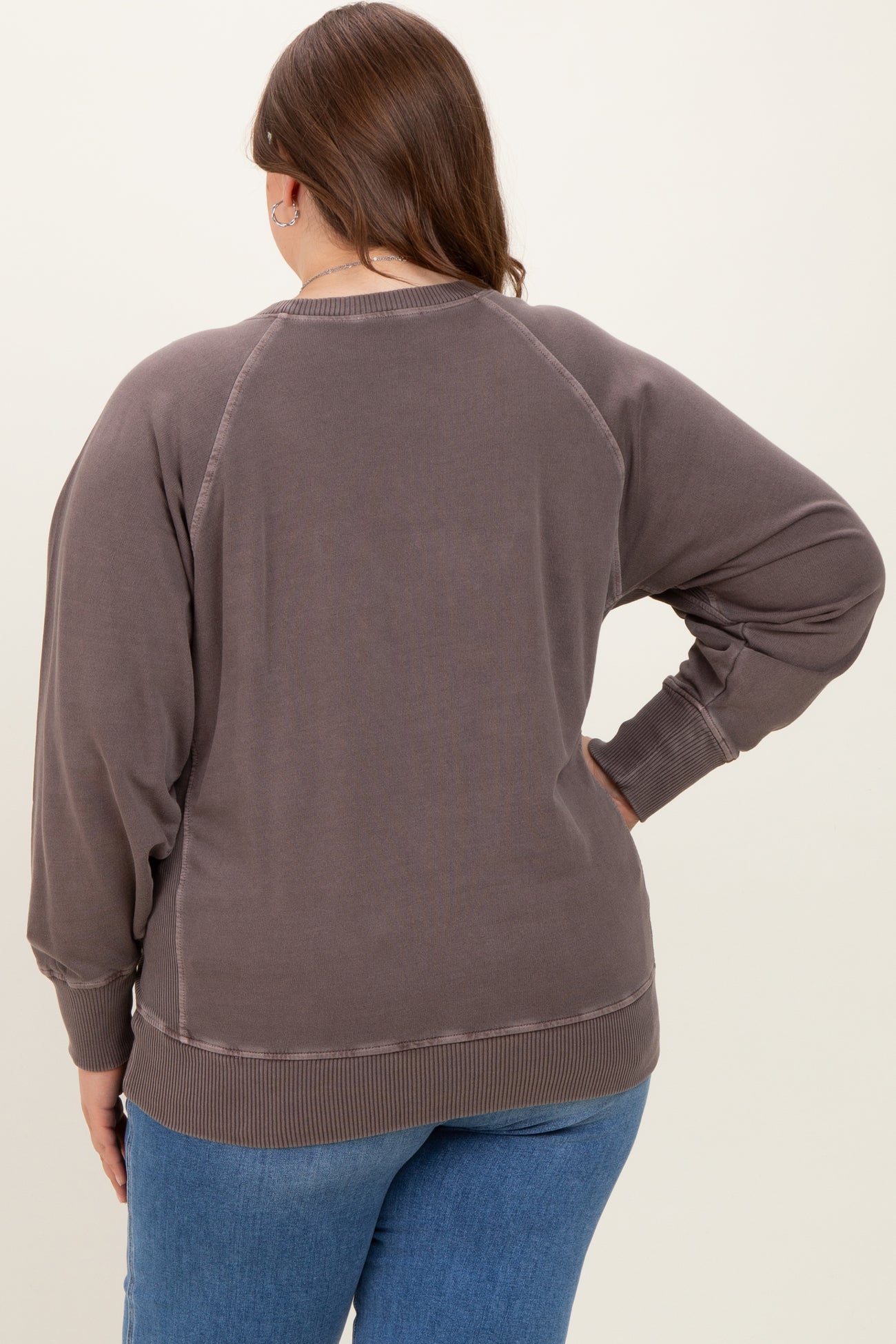 Brown Vintage Wash French Terry Maternity Plus Pullover