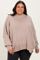Beige Mock Neck Exposed Seam Maternity Sweater