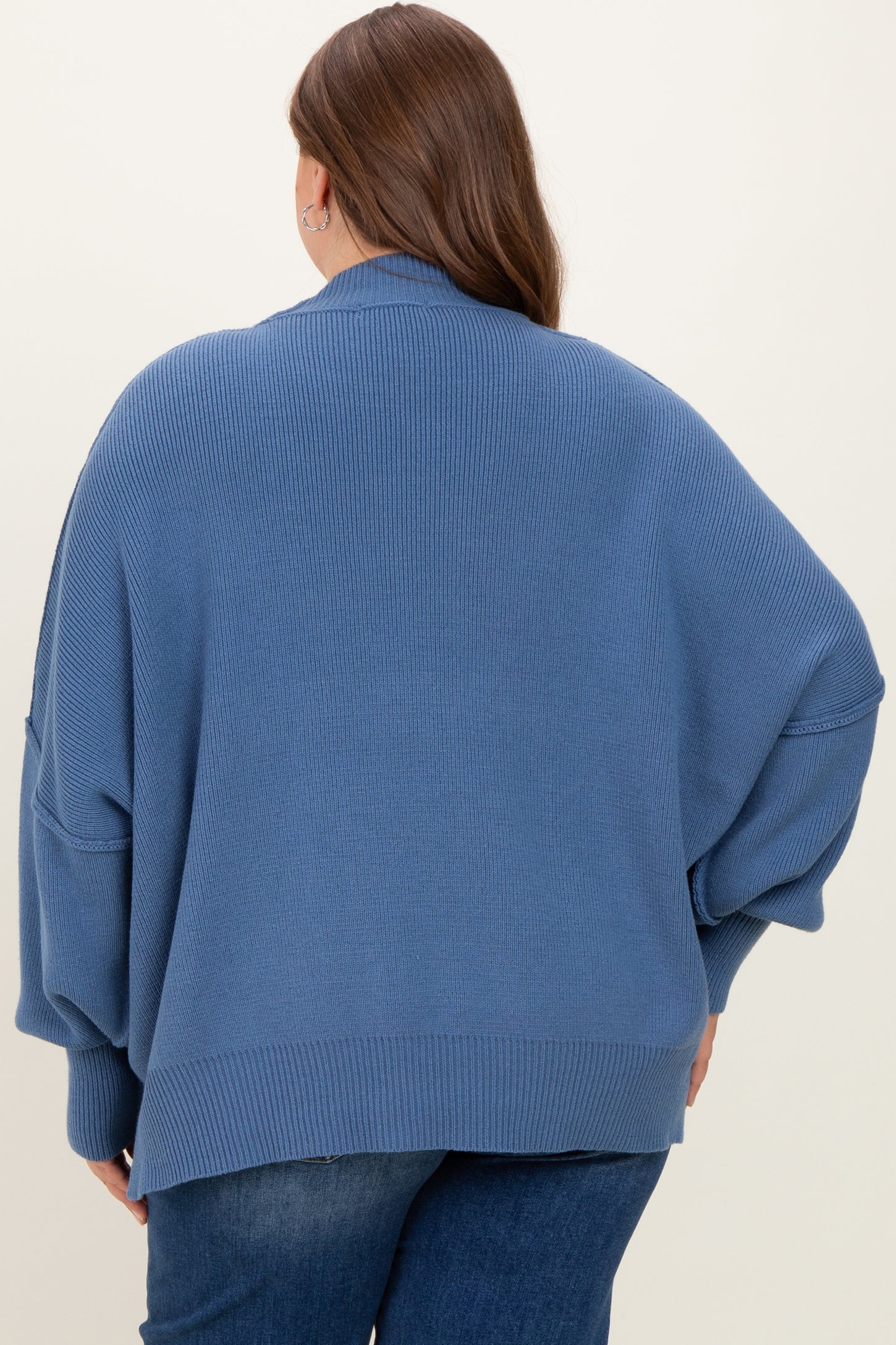 Blue Mock Neck Exposed Seam Maternity Sweater