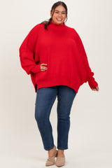 Red Mock Neck Exposed Seam Sweater