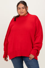 Red Mock Neck Exposed Seam Maternity Sweater