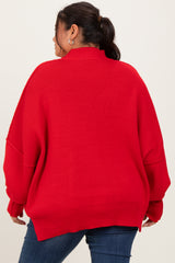Red Mock Neck Exposed Seam Sweater