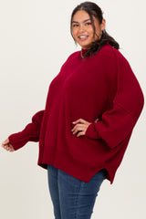 Burgundy Mock Neck Exposed Seam Sweater