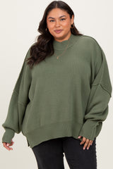 Light Olive Mock Neck Exposed Seam Maternity Sweater