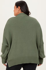 Light Olive Mock Neck Exposed Seam Sweater
