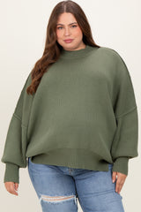 Light Olive Mock Neck Exposed Seam Maternity Sweater