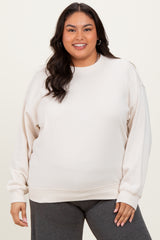 Cream Basic Fleece Crewneck Maternity Sweatshirt