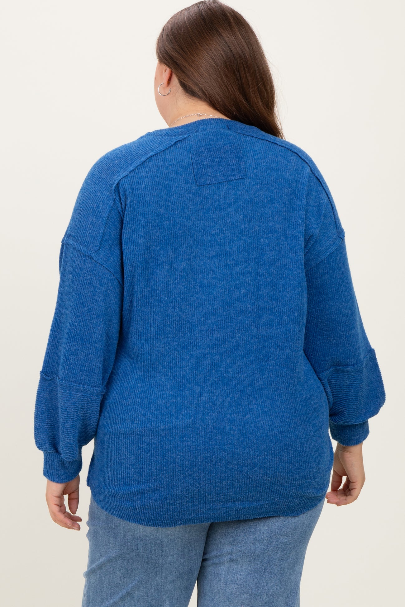 Light Navy Oversized Ribbed Knit Henley Maternity Plus Sweater