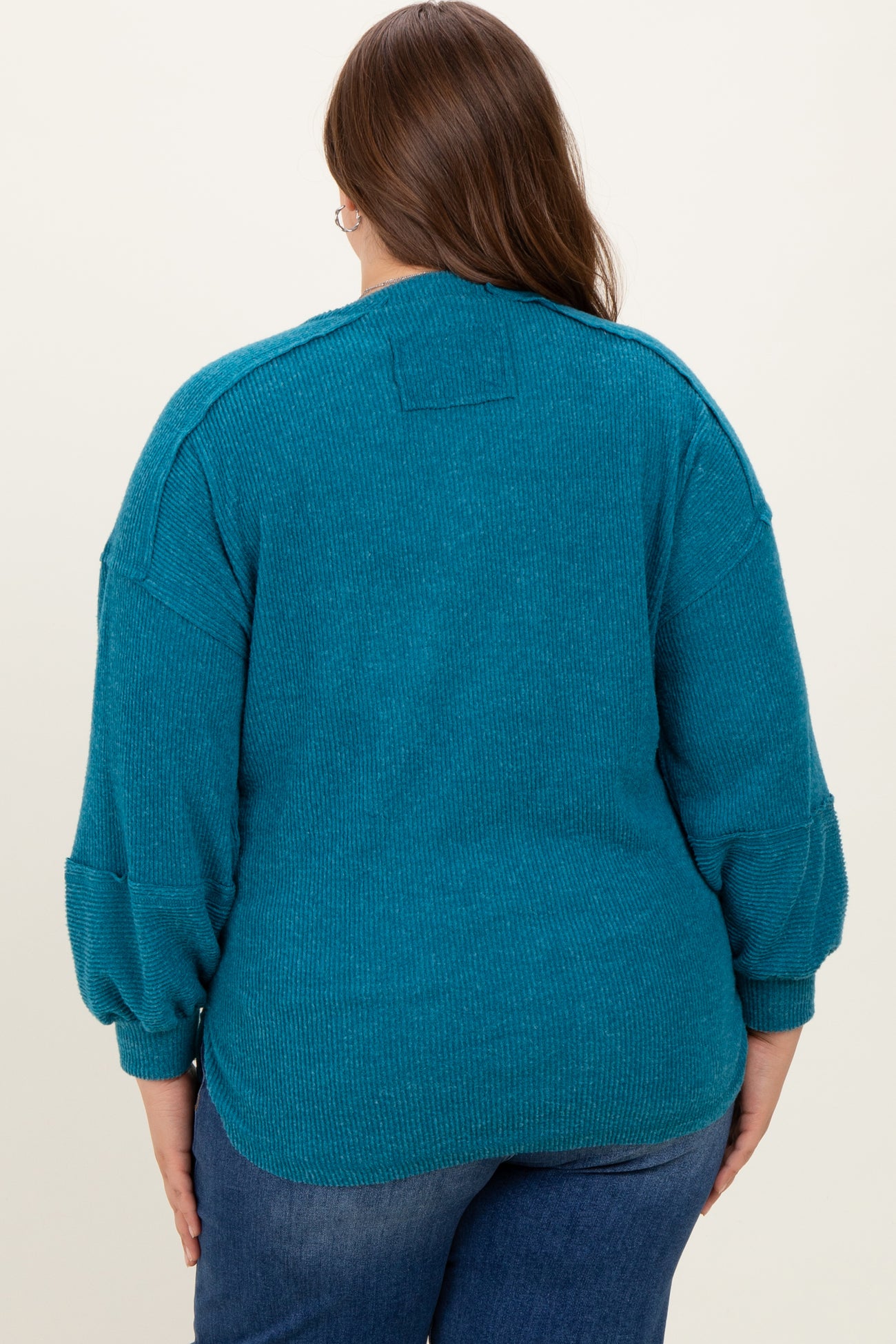 Teal Oversized Ribbed Knit Henley Maternity Plus Sweater