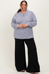 Heather Grey Oversized Ribbed Knit Henley Maternity Plus Sweater