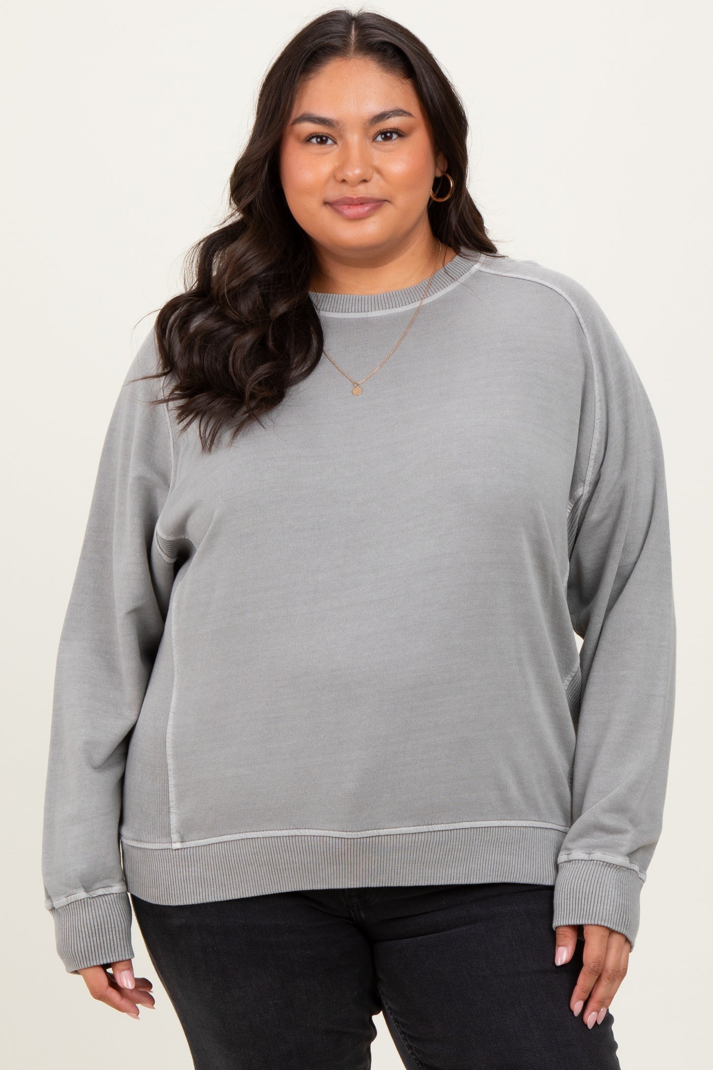 Heather Grey French Terry Vintage Wash Maternity Plus Pullover