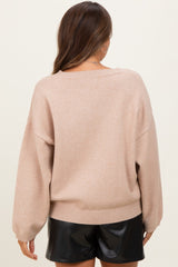 Beige V-Neck Drop Shoulder Maternity Sweater