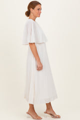 Cream Pleated Cape Midi Dress